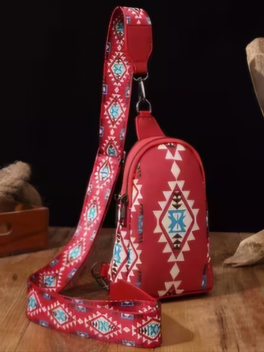 NWT Red And Turquoise Aztec Women's Sling Bag
